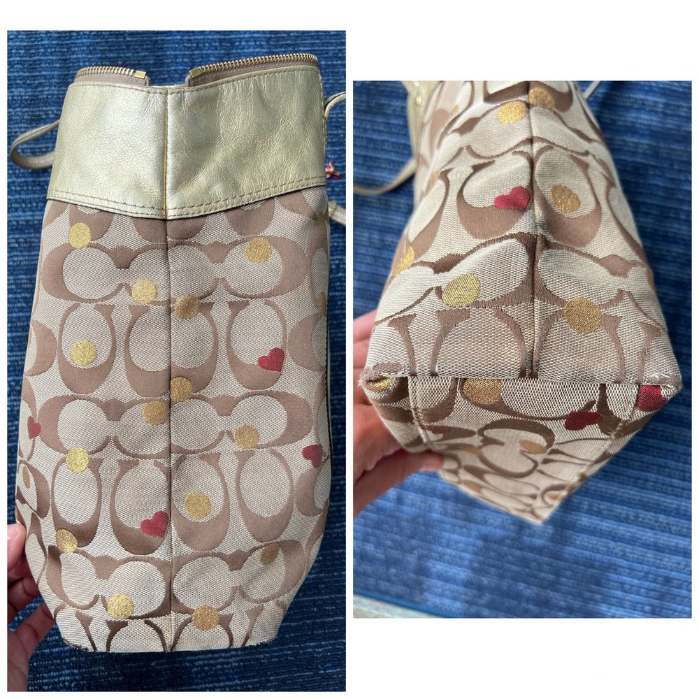 Coach "Laura Admirer" Multi Gold Jacquard Signature Hearts & Dots Tote F18870 - Picture 3 of 11